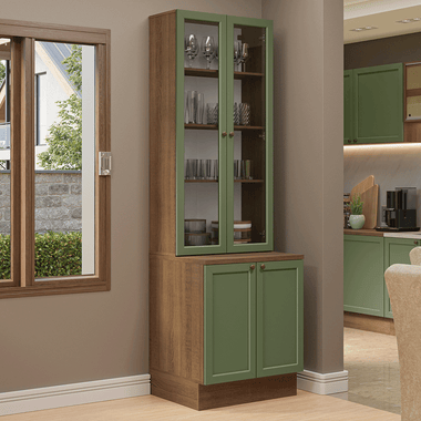 Kit Balcão + Cristaleira 70 cm Rustic/Verde Vik Madesa 01