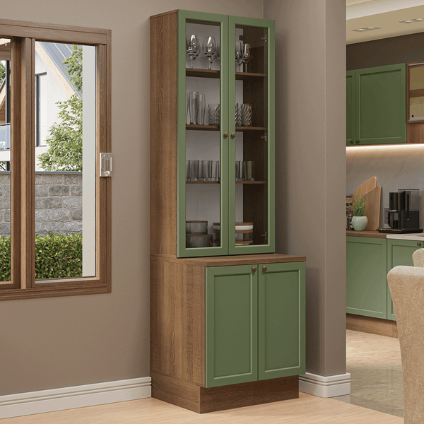Kit Balcão + Cristaleira 70 cm Rustic/Verde Vik Madesa 01