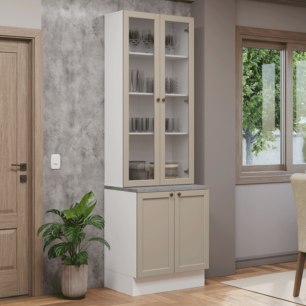 Kit Balcão + Cristaleira 70 cm Branco/Crema Vik Madesa 02