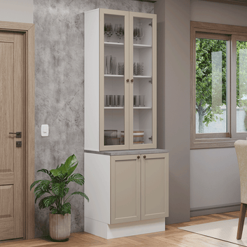 Kit Balcão + Cristaleira 70 cm Branco/Crema Vik Madesa 02