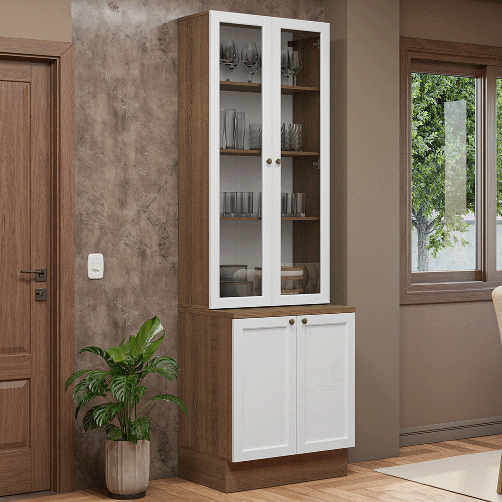 Kit Balcão + Cristaleira 70 cm Rustic/Branco Vik Madesa 02