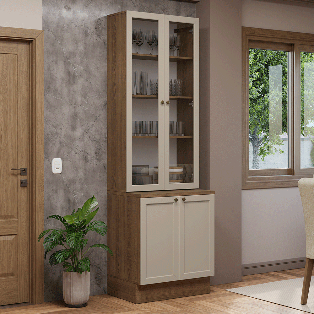 Kit Balcão + Cristaleira 70 cm Rustic/Crema Vik Madesa 02