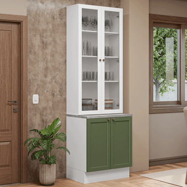 Kit Balcão + Cristaleira 70 cm Branco/Verde/Branco Vik Madesa 02
