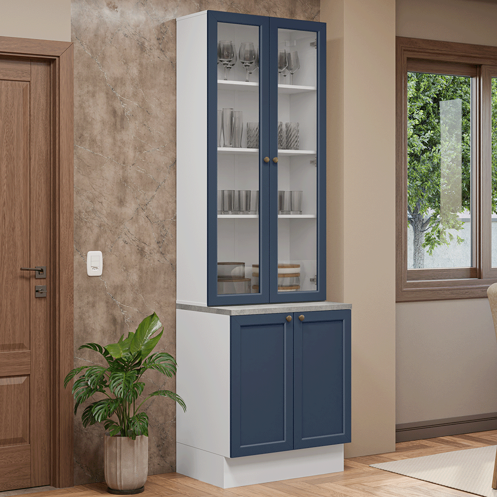 Kit Balcão + Cristaleira 70 cm Branco/Azul Vik Madesa 02