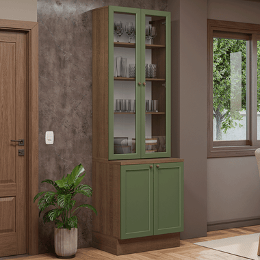 Kit Balcão + Cristaleira 70 cm Rustic/Verde Vik Madesa 02
