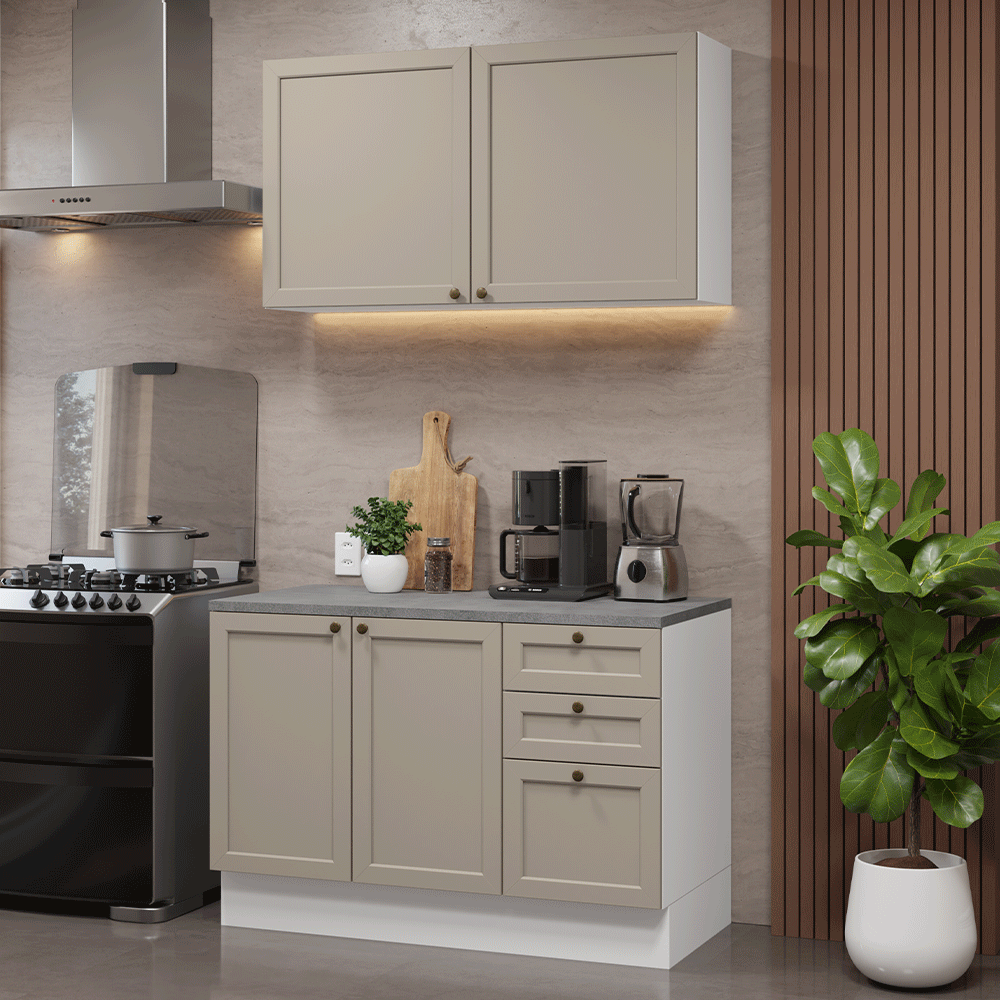 Armário de Cozinha Compacta 120 cm Branco/Crema Vik Madesa 01