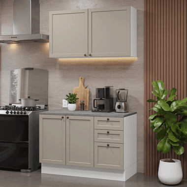 Armário de Cozinha Compacta 120 cm Branco/Crema Vik Madesa 01