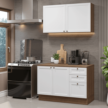 Armário de Cozinha Compacta 120 cm Rustic/Branco Vik Madesa 01