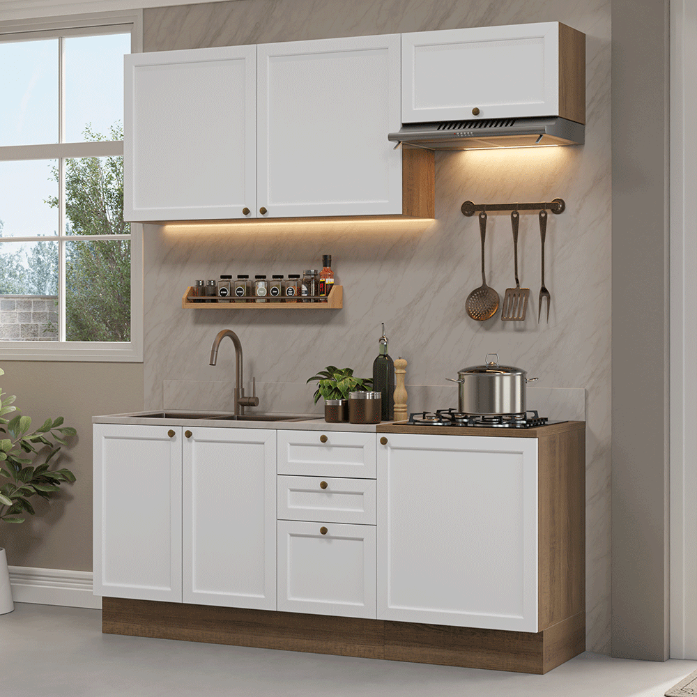 Armário de Cozinha Compacta 180 cm Rustic/Branco Vik Madesa 01
