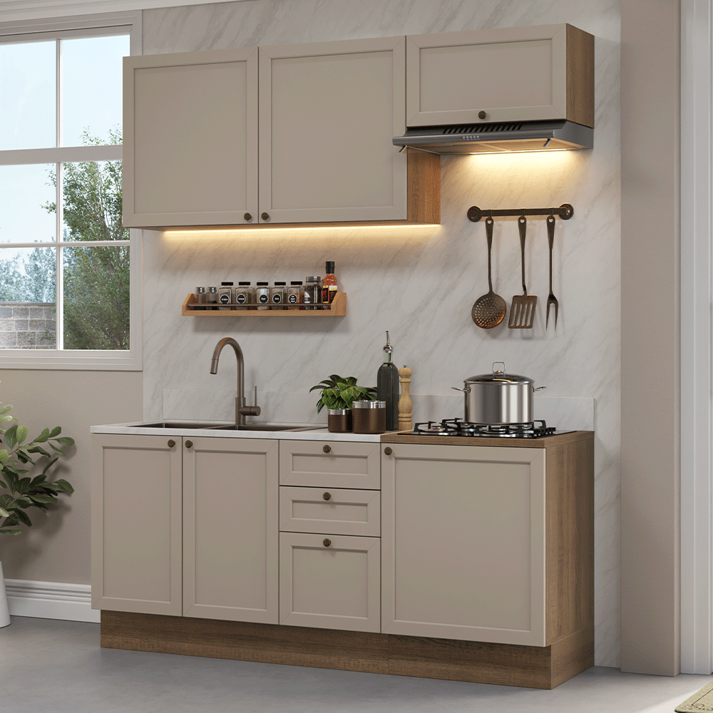 Armário de Cozinha Compacta 180 cm Rustic/Crema Vik Madesa 01