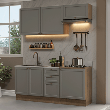 Armário de Cozinha Compacta 180 cm Rustic/Cinza Vik Madesa 01