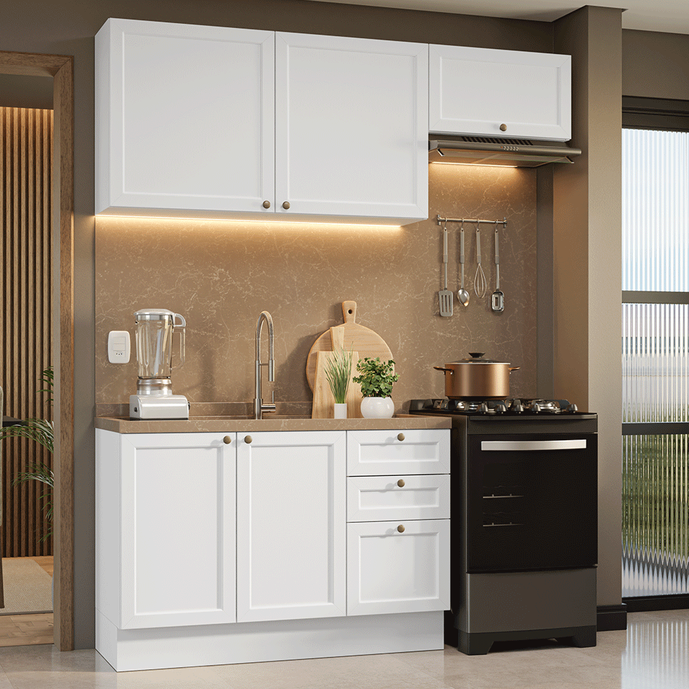 Armário de Cozinha Compacta 180 cm Branco Vik Madesa 02