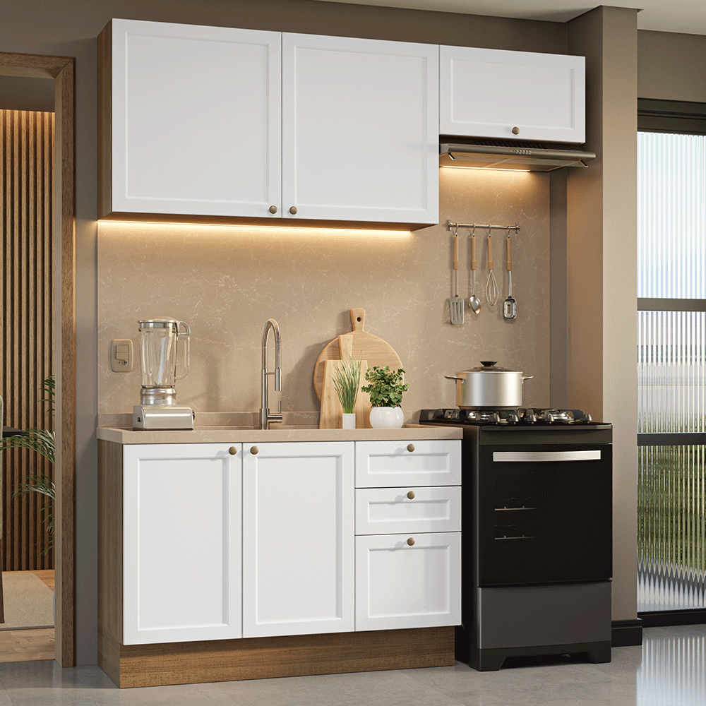 Armário de Cozinha Compacta 180 cm Rustic/Branco Vik Madesa 02