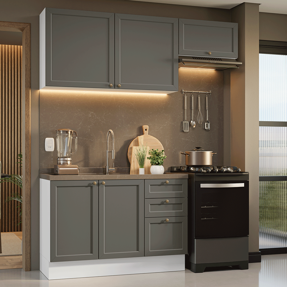 Armário de Cozinha Compacta 180 cm Branco/Cinza Vik Madesa 02
