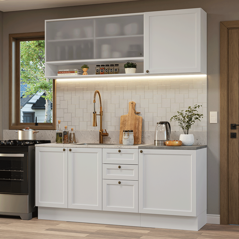 Armário de Cozinha Compacta 180 cm Branco Vik Madesa 03