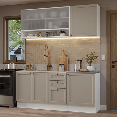 Armário de Cozinha Compacta 180 cm Branco/Crema Vik Madesa 03
