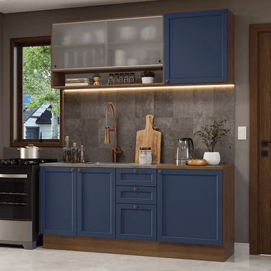 Armário de Cozinha Compacta 180 cm Rustic/Azul Vik Madesa 03