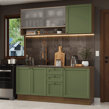 Armário de Cozinha Compacta 180 cm Rustic/Verde Vik Madesa 03