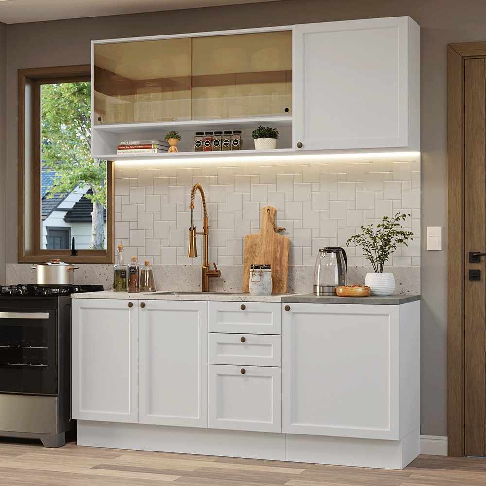 Armário de Cozinha Compacta 180 cm Branco Vik Madesa 04