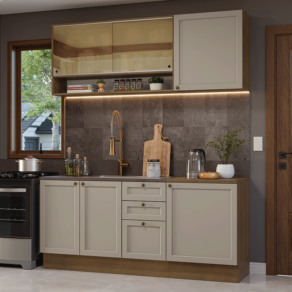 Armário de Cozinha Compacta 180 cm Rustic/Crema Vik Madesa 04