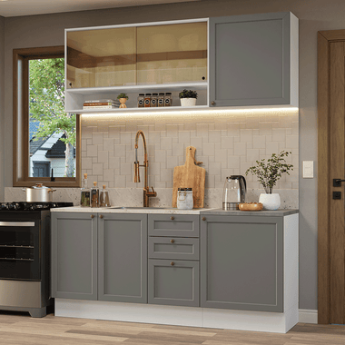 Armário de Cozinha Compacta 180 cm Branco/Cinza Vik Madesa 04