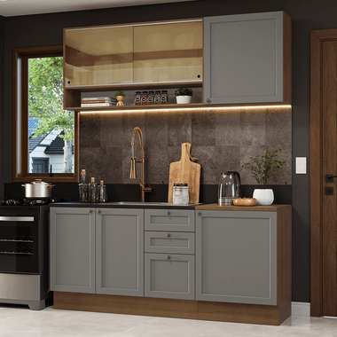 Armário de Cozinha Compacta 180 cm Rustic/Cinza Vik Madesa 04