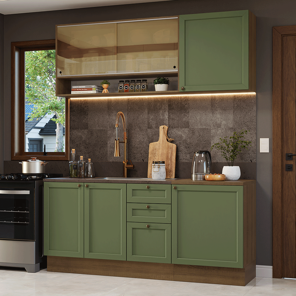Armário de Cozinha Compacta 180 cm Rustic/Verde Vik Madesa 04