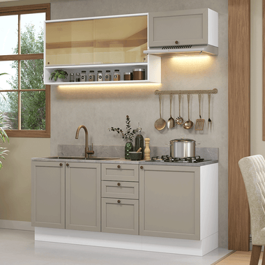Armário de Cozinha Compacta 180 cm Branco/Crema Vik Madesa 05