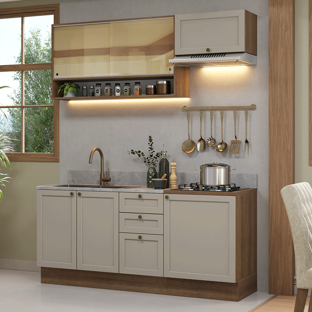 Armário de Cozinha Compacta 180 cm Rustic/Crema Vik Madesa 05