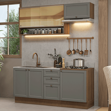 Armário de Cozinha Completa 180 cm Rustic/Cinza Vik Madesa 05