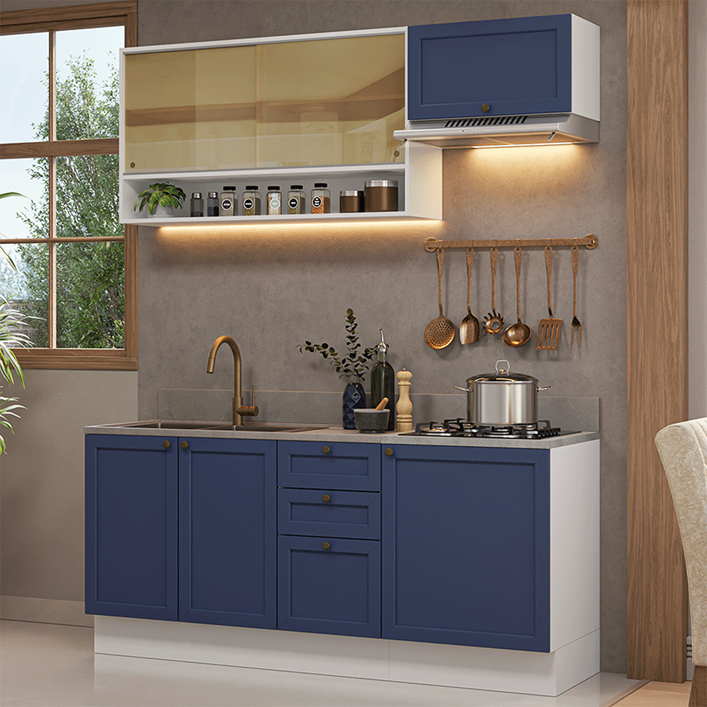 Armário de Cozinha Completa 180 cm Branco/Azul Vik Madesa 05