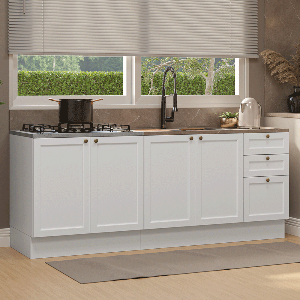 Kit com 2 Balcões de Cozinha 3 Gavetas 4 Portas (Sem Tampo e Pia) Branco Vik Madesa 01