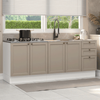 Kit com 2 Balcões de Cozinha 3 Gavetas 4 Portas (Sem Tampo e Pia) Branco/Crema Vik Madesa 01