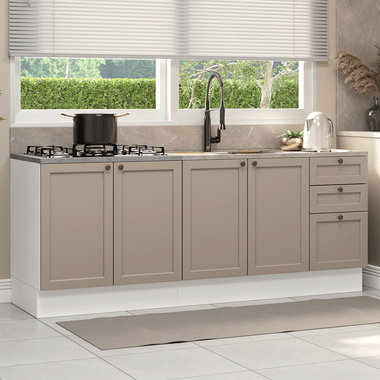 Kit com 2 Balcões de Cozinha 3 Gavetas 4 Portas (Sem Tampo e Pia) Branco/Crema Vik Madesa 01