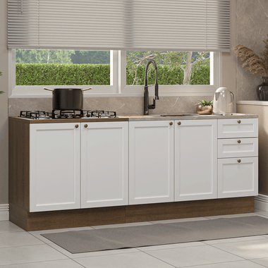 Kit com 2 Balcões de Cozinha 3 Gavetas 4 Portas (Sem Tampo e Pia) Rustic/Branco Vik Madesa 01