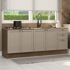 Kit com 2 Balcões de Cozinha 3 Gavetas 4 Portas (Sem Tampo e Pia) Rustic/Crema Vik Madesa 01