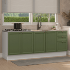 Kit com 2 Balcões de Cozinha 3 Gavetas 4 Portas (Sem Tampo e Pia) Branco/Verde Vik Madesa 01