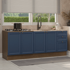 Kit com 2 Balcões de Cozinha 3 Gavetas 4 Portas (Sem Tampo e Pia) Rustic/Azul Vik Madesa 01