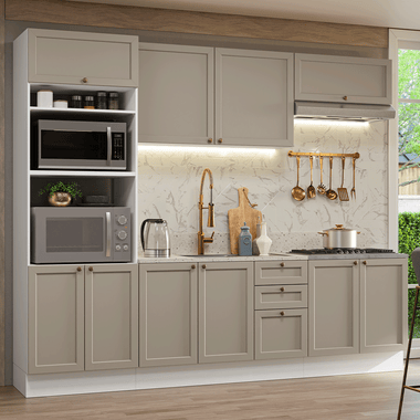 Armário de Cozinha Completa 270 cm Branco/Crema Vik Madesa 01