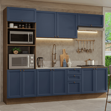 Armário de Cozinha Completa 270 cm Rustic/Azul Vik Madesa 01