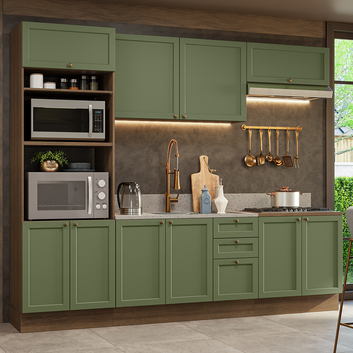 Armário de Cozinha Completa 270 cm Rustic/Verde Vik Madesa 01