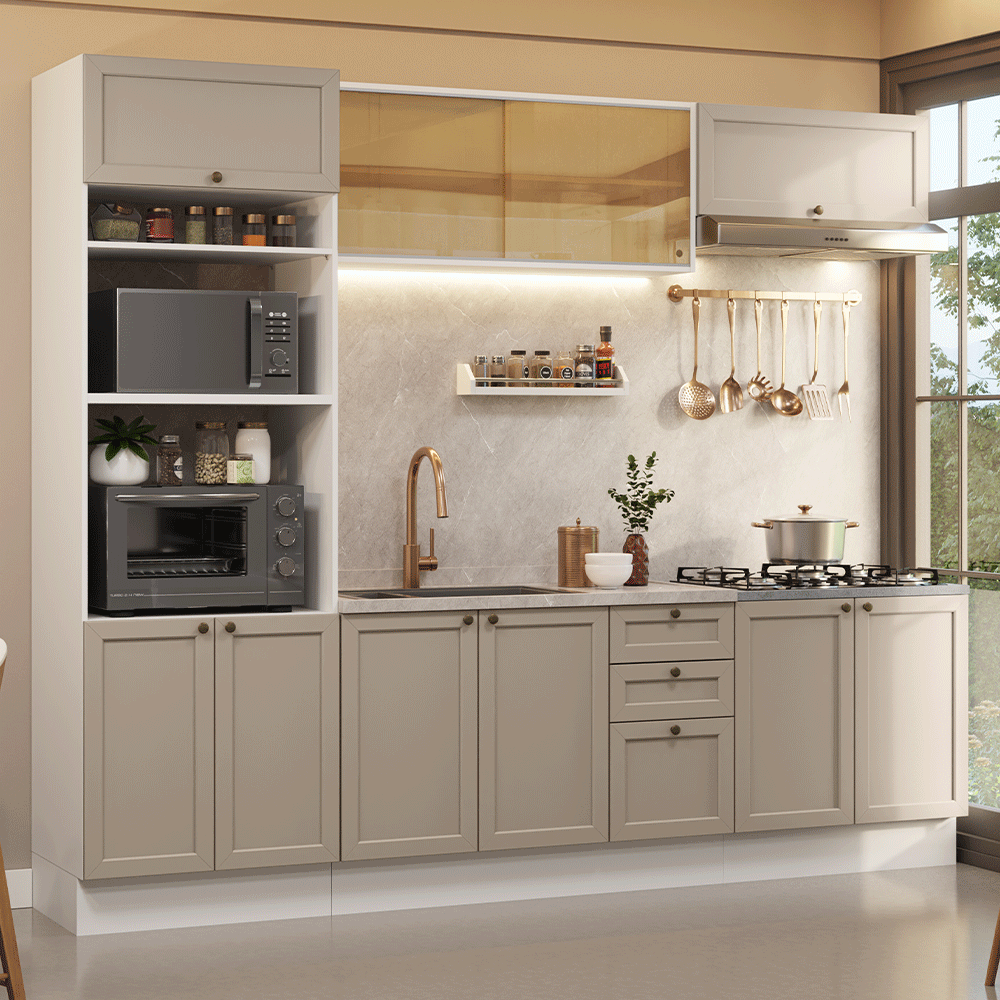 Armário de Cozinha Completa 270 cm Branco/Crema Vik Madesa 02