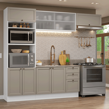 Armário de Cozinha Completa 270 cm Branco/Crema Vik Madesa 03