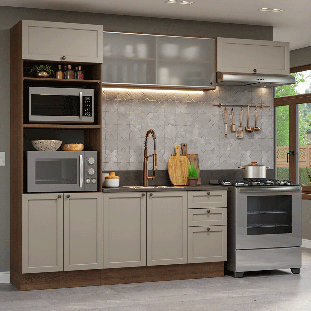 Armário de Cozinha Completa 270 cm Rustic/Crema Vik Madesa 03