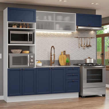 Armário de Cozinha Completa 270 cm Branco/Azul Vik Madesa 03