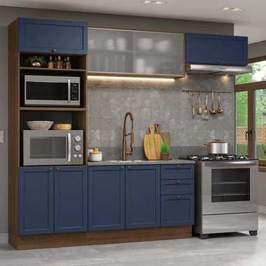 Armário de Cozinha Completa 270 cm Rustic/Azul Vik Madesa 03