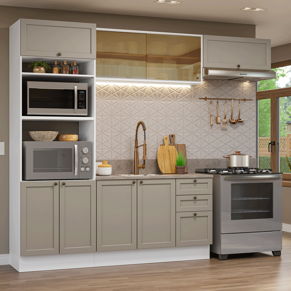 Armário de Cozinha Completa 270 cm Branco/Crema Vik Madesa 04