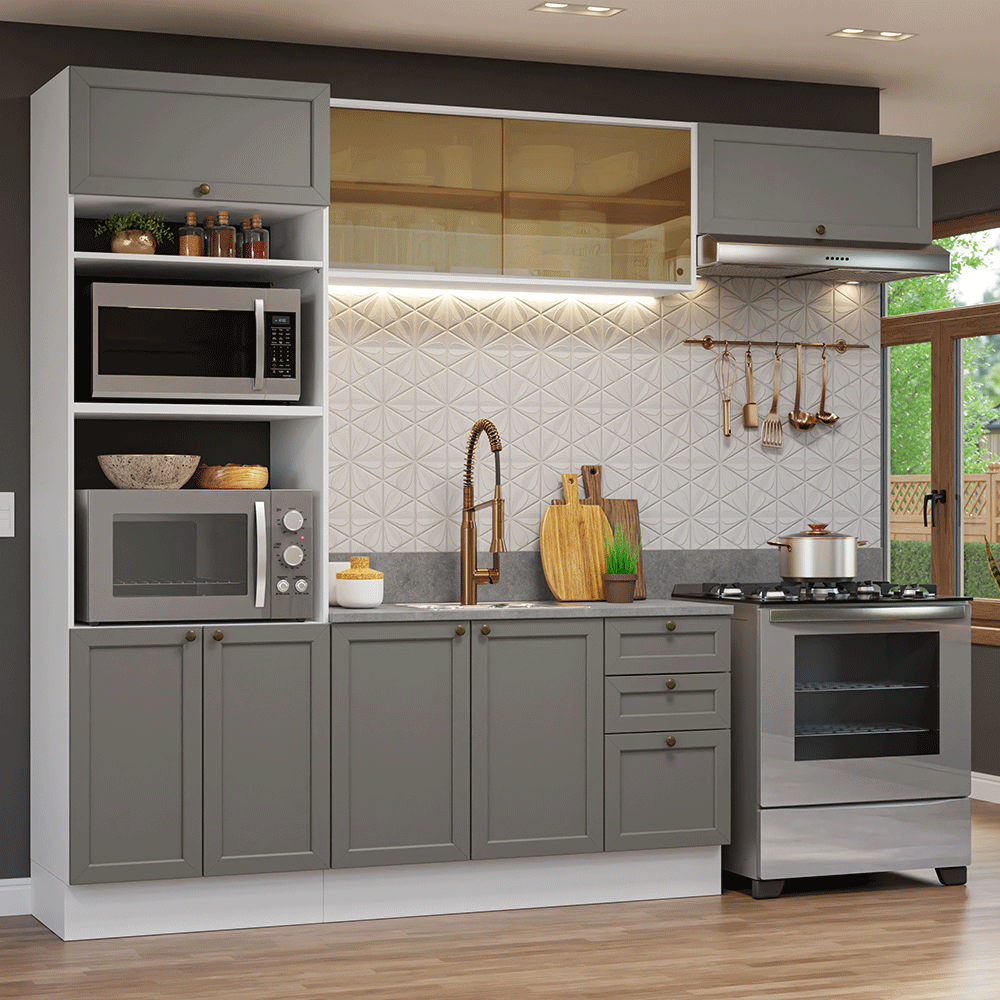 Armário de Cozinha Completa 270 cm Branco/Cinza Vik Madesa 04