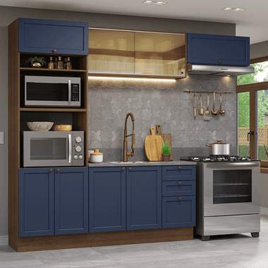 Armário de Cozinha Completa 270 cm Rustic/Azul Vik Madesa 04