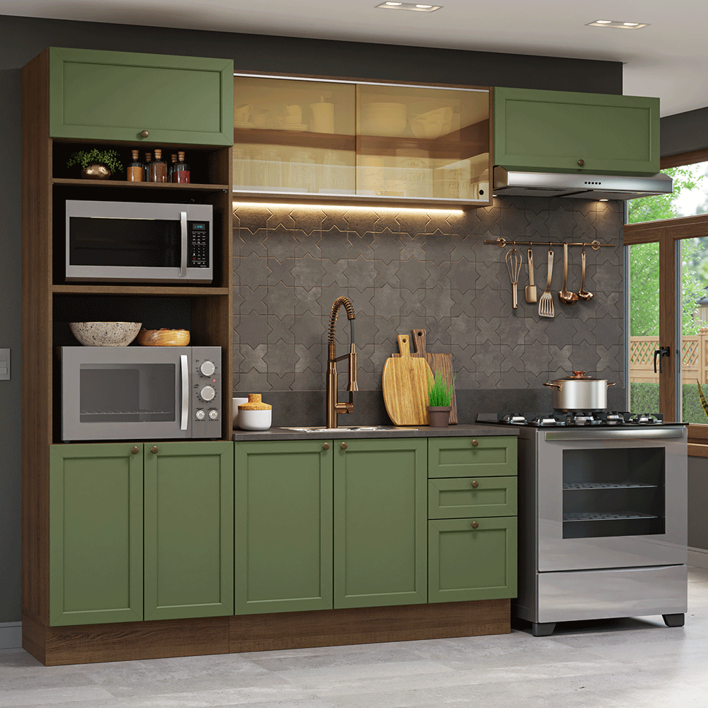 Armário de Cozinha Completa 270 cm Rustic/Verde Vik Madesa 04